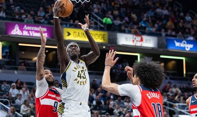 西亚卡姆24+10萨尔两双 哈里伯顿22分步行者胜奇才