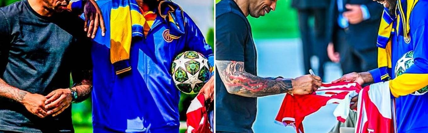 儿厂梦？小图拉姆与亨利一起备战欧冠，让后者在阿森纳球衣上签名